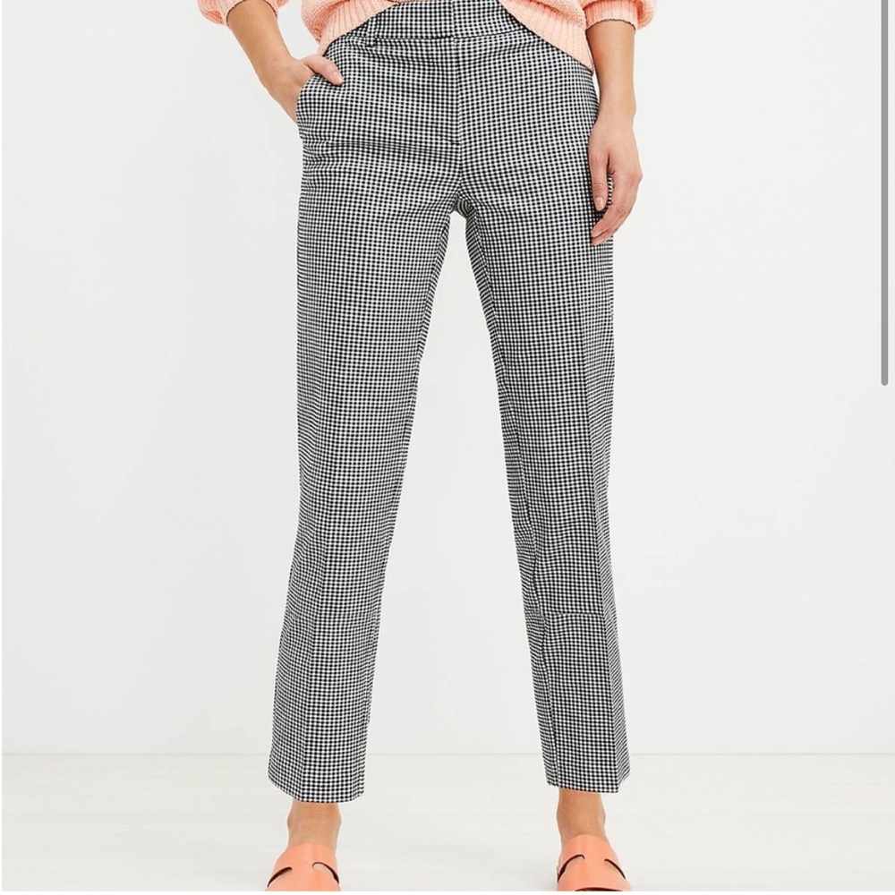 Loft Riviera Slim Checked Straight-Leg Women's Pants in Black & White